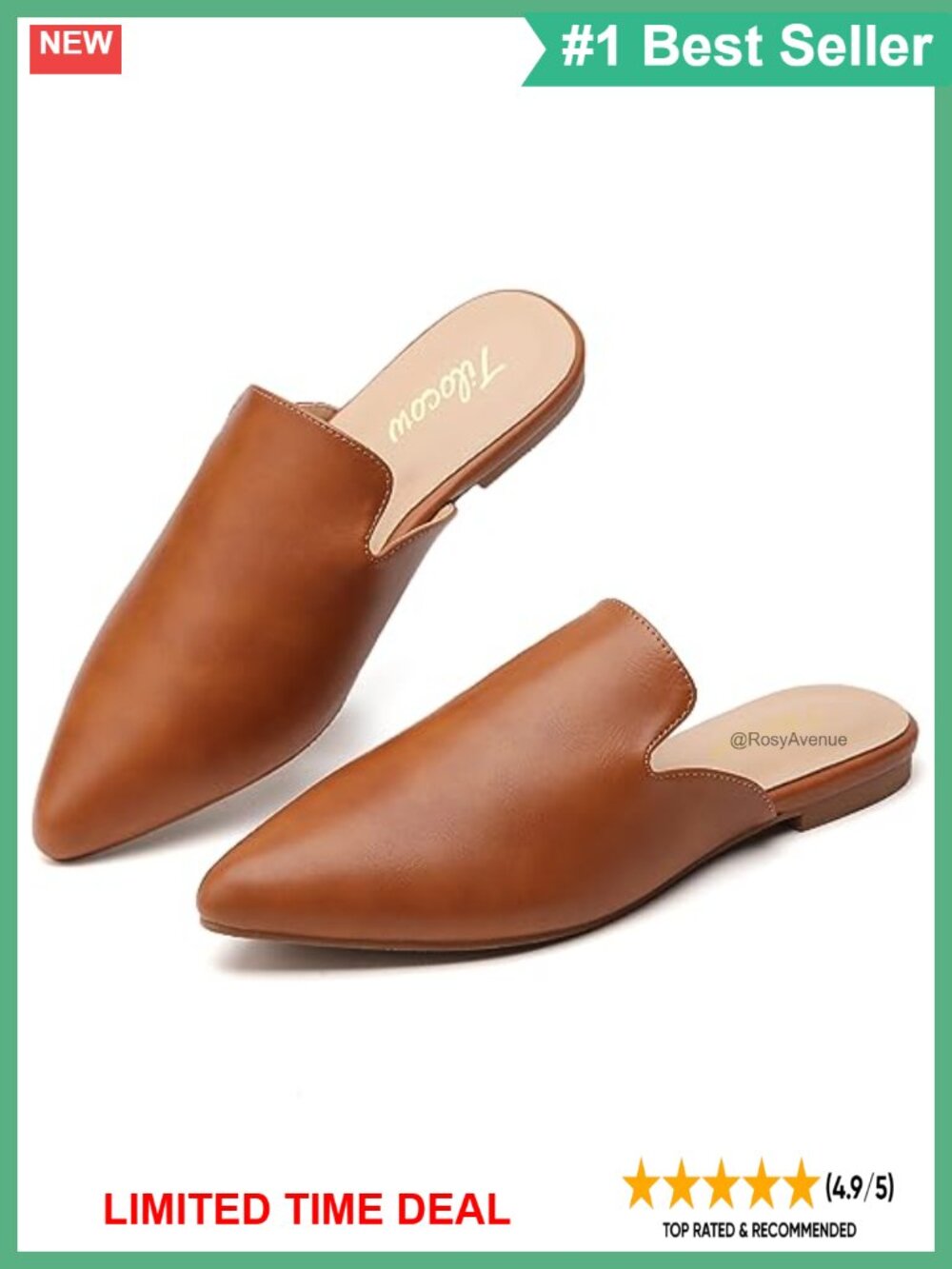 Pointed Toe Mules Slip On Backless Flats Faux Leather Work Shoes